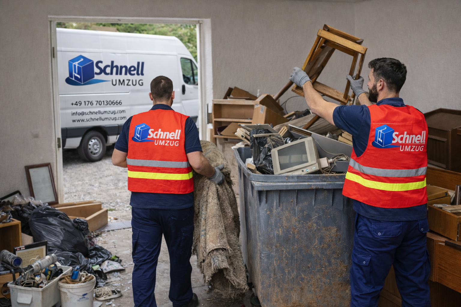 Entrümpelung mit Container und Team von Schnell Umzug